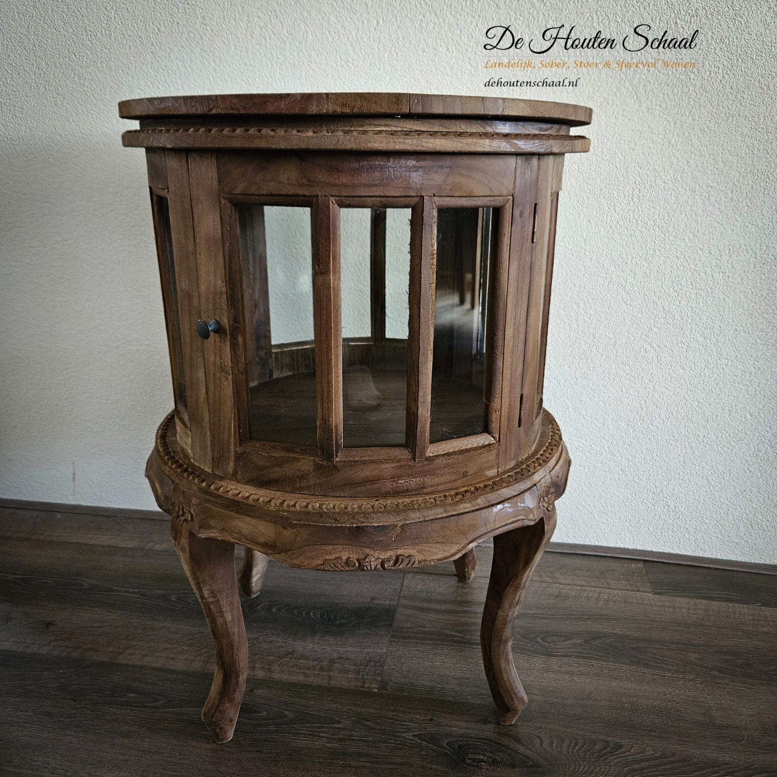 Ronde Houten Theetafeltjes met Glas, Deurtje en Dienblad, Ophalen, Nieuw