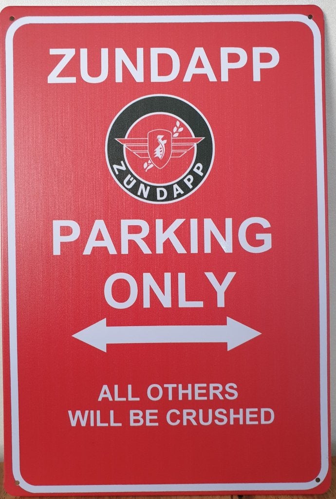 Zundapp parking only reclamebord van metaal wandbord deco, Reclamebord, Info@deconoord.nl, Deco Noord, Nieuw