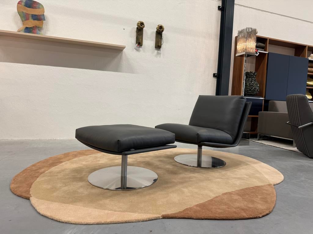 Nieuw Leolux Kudo Fauteuil met Poef Leer Design stoel Draai, Leolux, Nieuw, 75 tot 100 cm, Ophalen of Verzenden