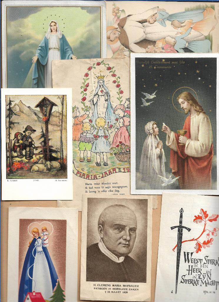 11 stuks  prentjes religie en 3 kaartjes, Verzenden, Gebruikt, Kaart of Prent, Christendom | Katholiek