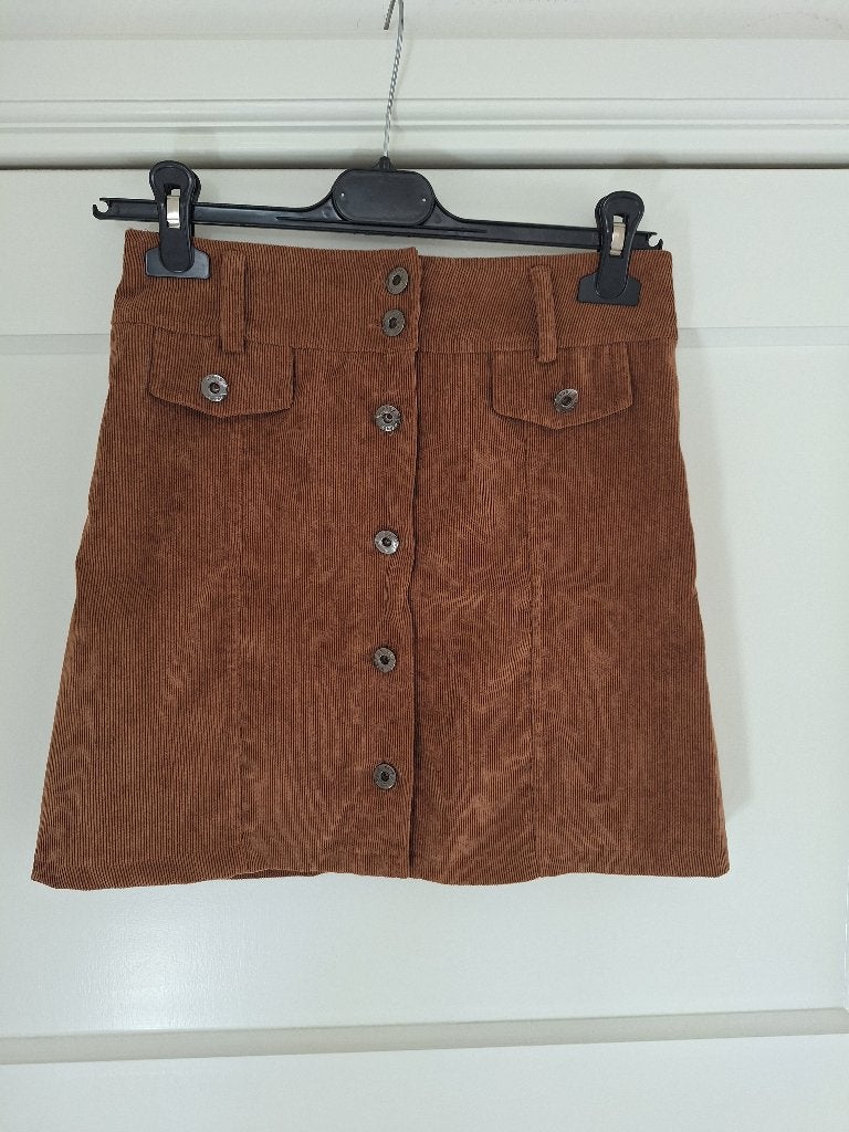 Cognac kleurig rib rokje s, Kleding | Dames, Bruin, Ophalen of Verzenden, Maat 36 (S), Gedragen