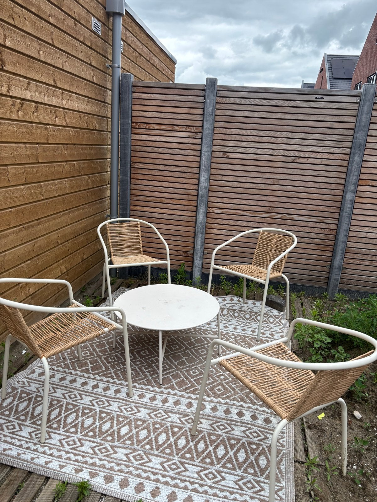 Xenos tuinset met 4 stoelen, tafel en vloerkleed, Tuin en Terras, Tuinsets en Loungesets, Gebruikt, Tuinset, Overige materialen