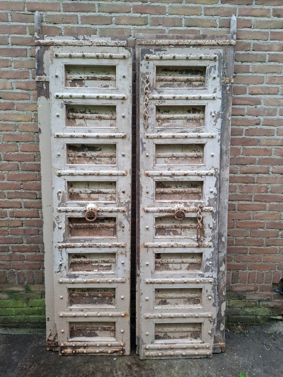 Oude antieke houten deuren luiken ibiza india taupe naturel, Tuin en Terras, Tuinwanddecoratie, Ophalen of Verzenden