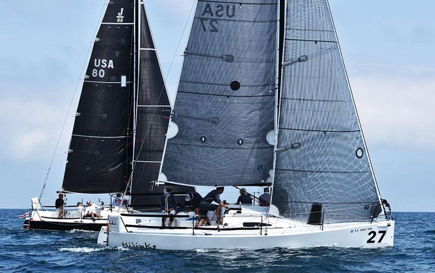 High-tech grootzeil&fok AxeSails membraan Aramid/Vectra, Watersport en Boten, 30 tot 60 m², 6 meter of meer, Gebruikt, Grootzeil