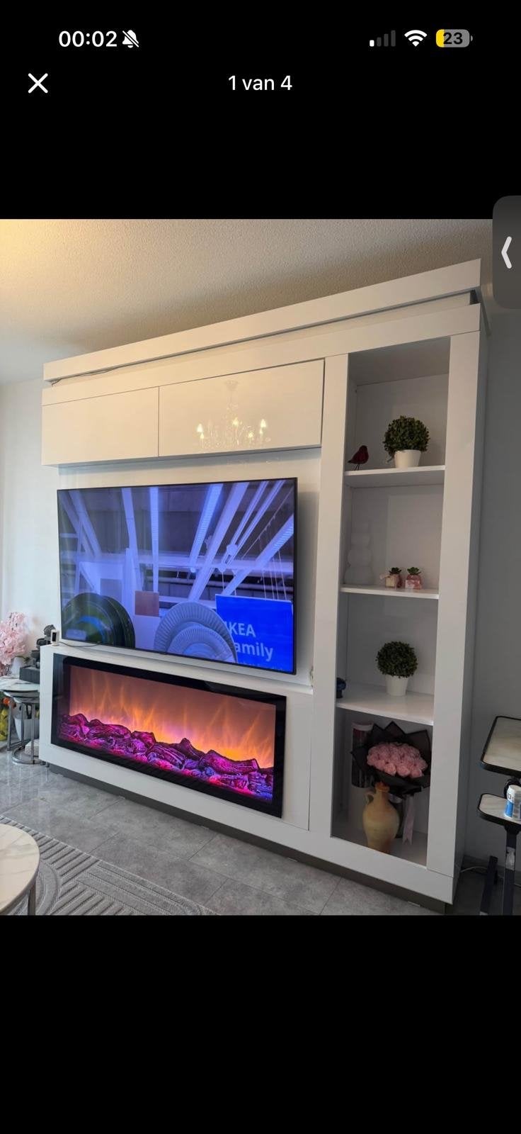 Modern TV-meubel met elektrische haard en opbergruimte, Overige materialen, 200 cm of meer, 150 tot 200 cm, Ophalen of Verzenden