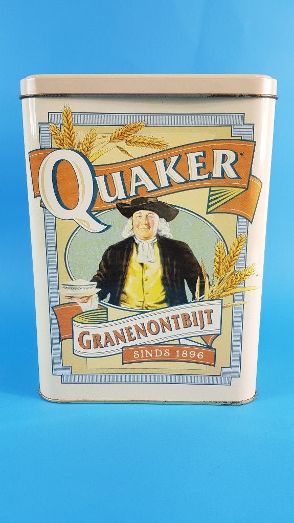 Quaker Ontbijtgranen blik, vintage, 24x11x11 cm. 7A7, Ophalen of Verzenden, Gebruikt, Koek(jes)