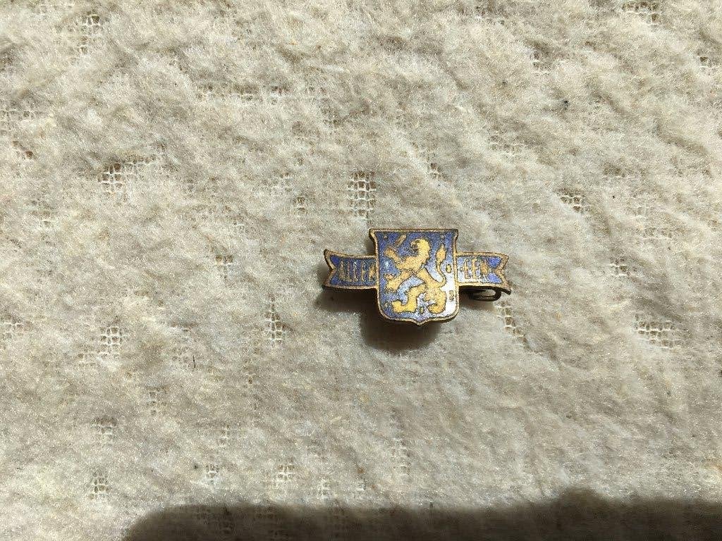 Vintage speldje emaille met Nederlands wapen en 'ALLEN EEN', Verzenden, Gebruikt, Overige onderwerpen, Speldje of Pin