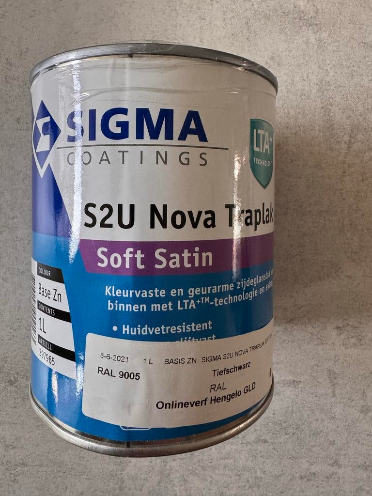 1x Sigma S2U Nova Traplak Soft Satin RAL 9005, Zwart, Nieuw, Ophalen of Verzenden, Lak