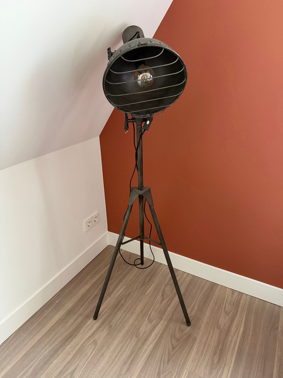 Industriële Vloerlamp met Statief - Stoer en Robuust, Ophalen, E27 (groot), Zo goed als nieuw, Metaal