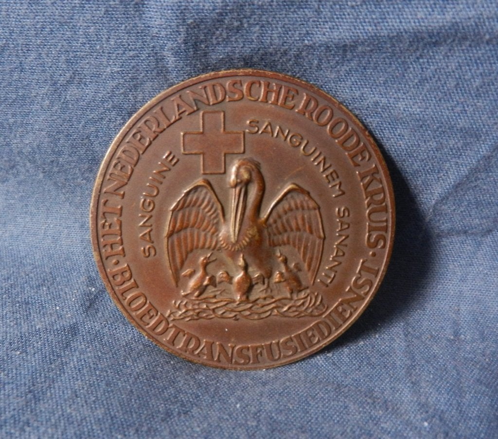 Bronzen Landsteiner penning JJ v Goor Rode Kruis 1931-59 d 5, Postzegels en Munten, Ophalen of Verzenden, Brons, Nederland