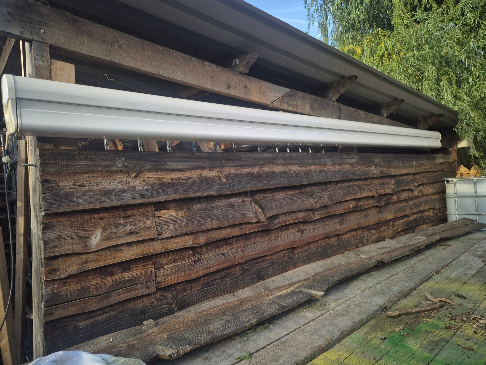 Knikarmscherm 4.60m breed, gebruikt, Tuin en Terras, Ophalen, Gebruikt, 450 cm of meer, 150 tot 300 cm