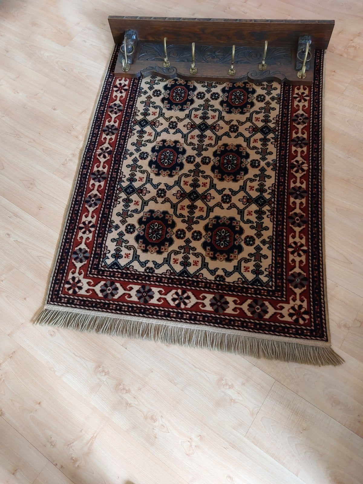 Eikenhouten wandkapstok met wandtapijt Perzisch., Ophalen of Verzenden, Zo goed als nieuw, Rechthoekig, 200 cm of meer