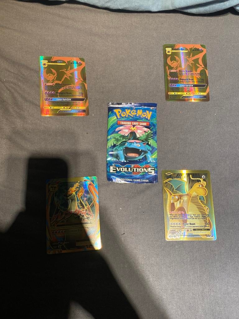 Pokémon kaarten set: 3x GX, 1x EX en 1x boosterpakje, Ophalen of Verzenden, Zo goed als nieuw, Meerdere kaarten, Foil