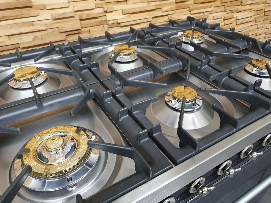 Boretti Fornuis 90cm antraciet + rvs 6 pits 1 grote oven, Niet ingevuld, 60 cm of meer, Niet ingevuld, Ophalen of Verzenden