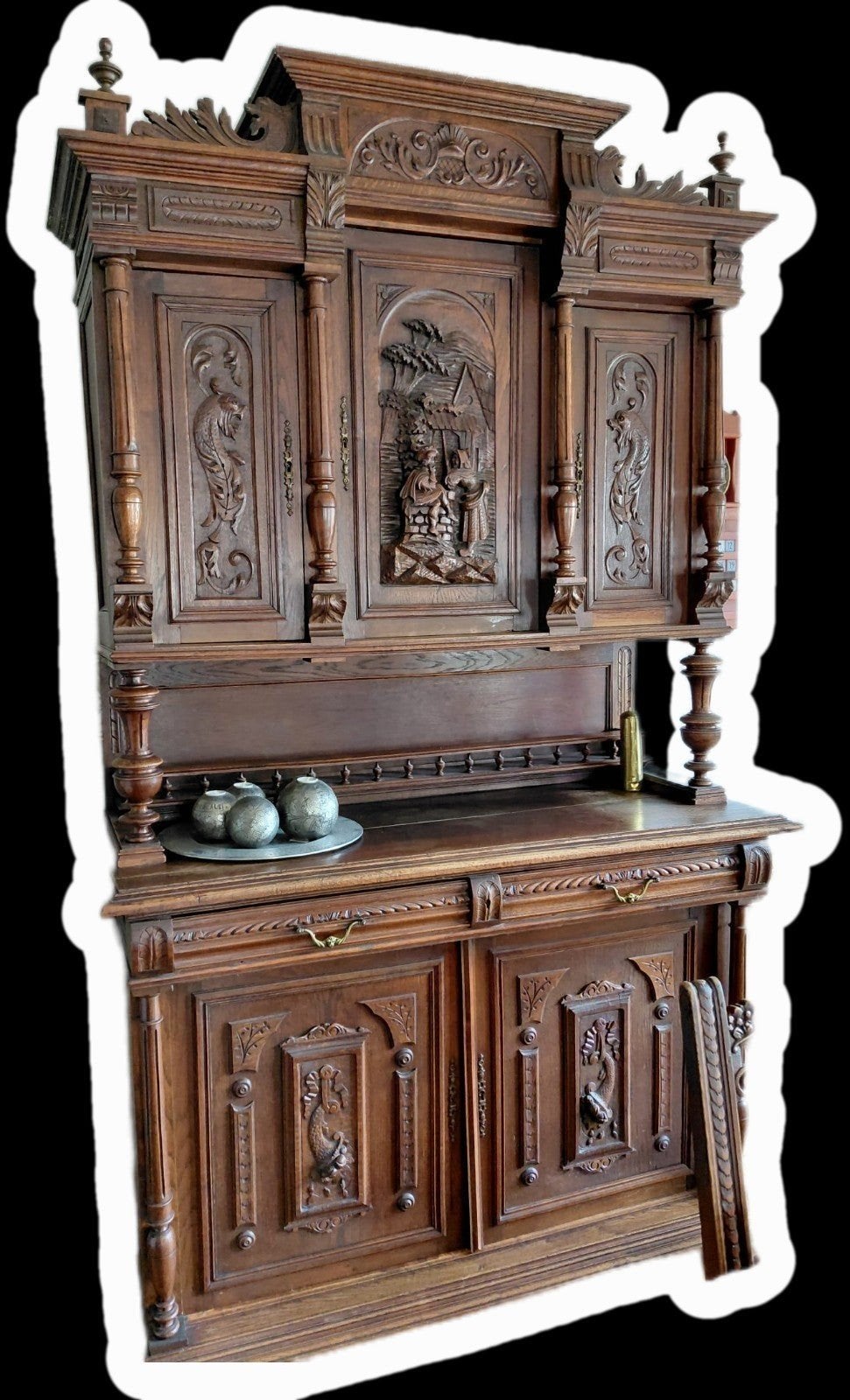 Antiek Eiken Dressoir met Rijkelijk Snijwerk, Antiek en Kunst, Ophalen