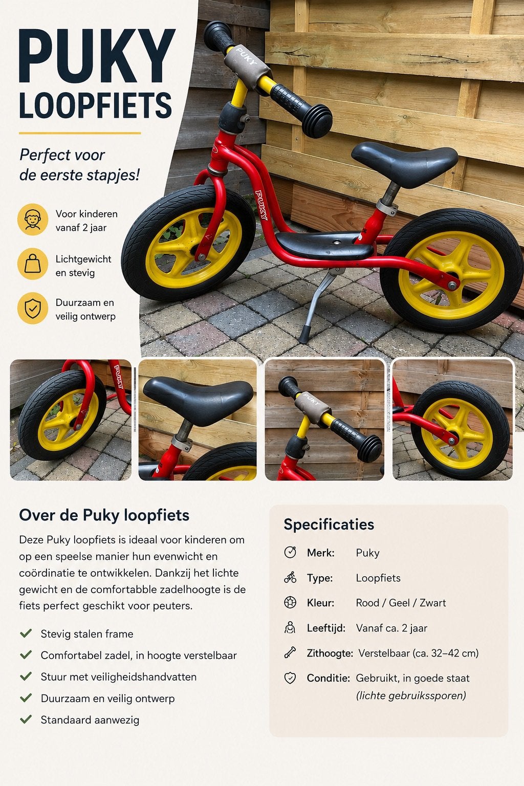 Puky Loopfiets Rood/Geel groot formaat, Kinderen en Baby's, Speelgoed | Buiten | Voertuigen en Loopfietsen, Ophalen, Gebruikt