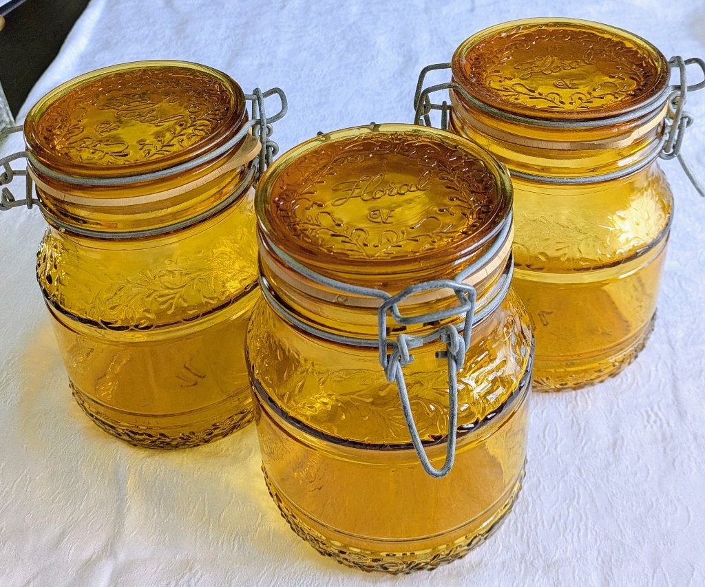 3 Amberkleurige Italiaanse floral Weckpotten  60er jaren, Ophalen of Verzenden