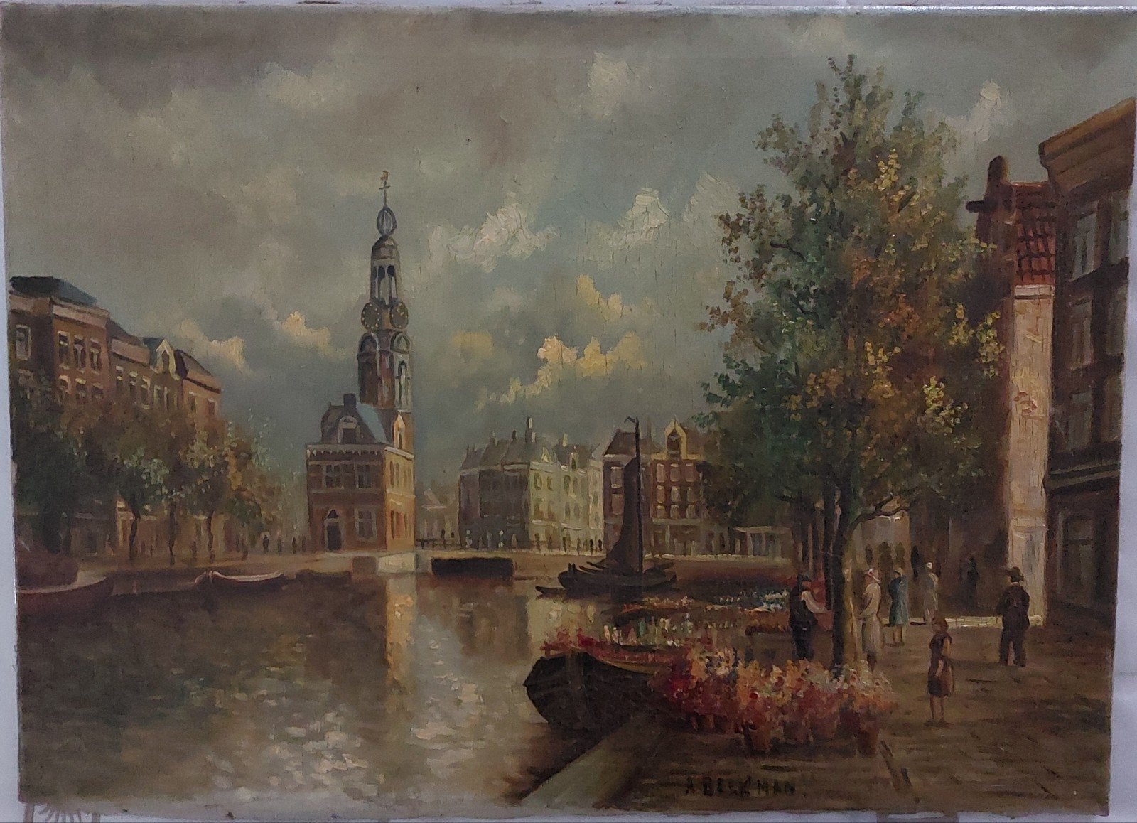 Olieverfschilderij Amsterdam – Munttoren & Bloemenmarkt – A., Ophalen