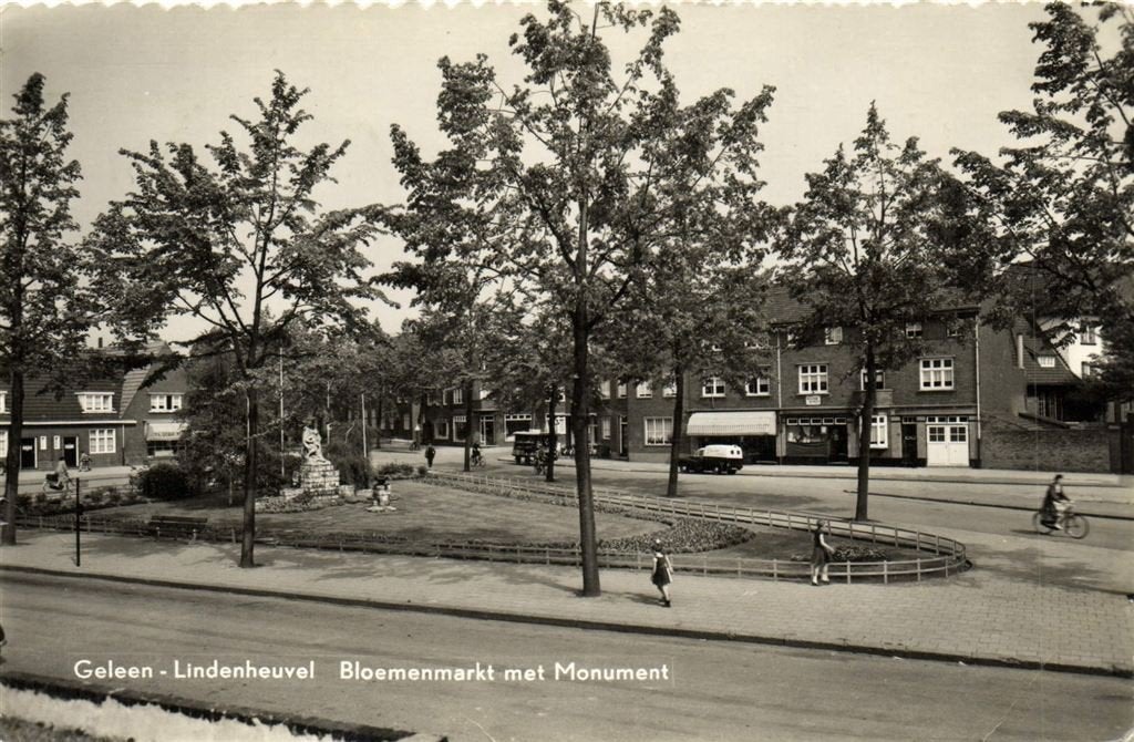 Geleen - Lindenheuvel - Bloemenmarkt met Monument - 1959 gel, Verzenden, 1940 tot 1960, Gelopen, Noord-Brabant