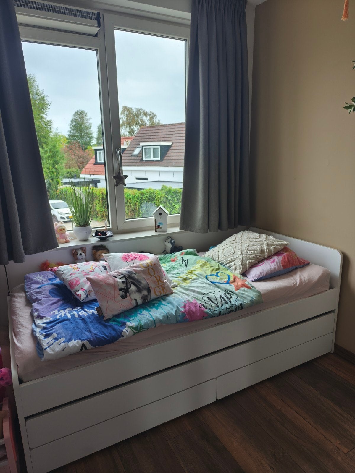 Uitschuifbed met opberglades - Wit, Ophalen, 90 cm, Eenpersoons, Wit