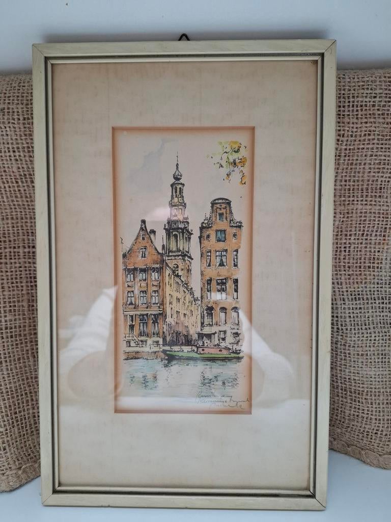 Gekleurde ets - Bob Brobbel - vintage - Amsterdam, Ophalen of Verzenden