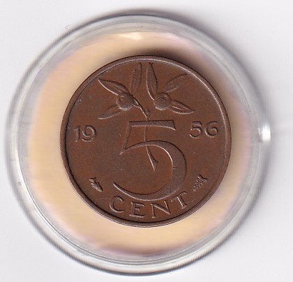 5 Cent 1956 Zeer Fraai, Postzegels en Munten, Ophalen of Verzenden, Koningin Juliana, 5 cent, Losse munt