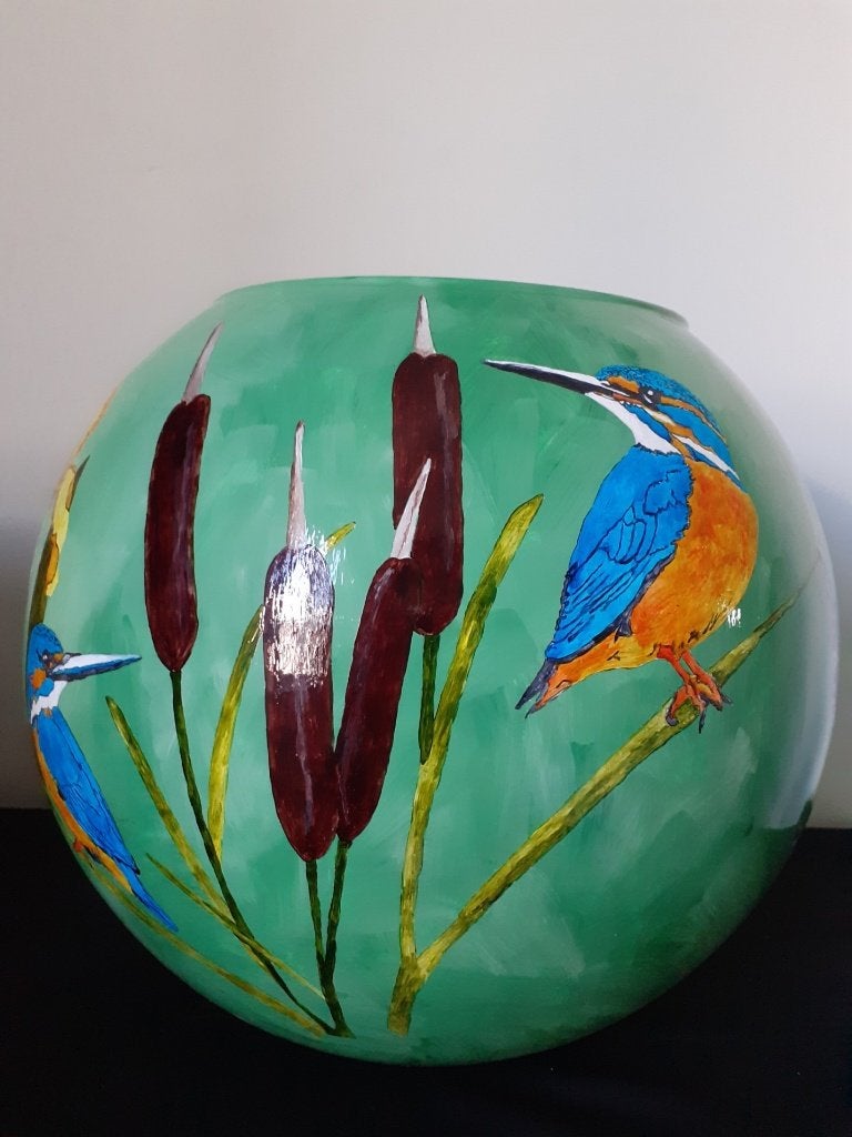 Hele grote vaas 35 cm "ijsvogel"  met echtheidscertificaat, Ophalen, Overige kleuren, 35 cm, Nieuw