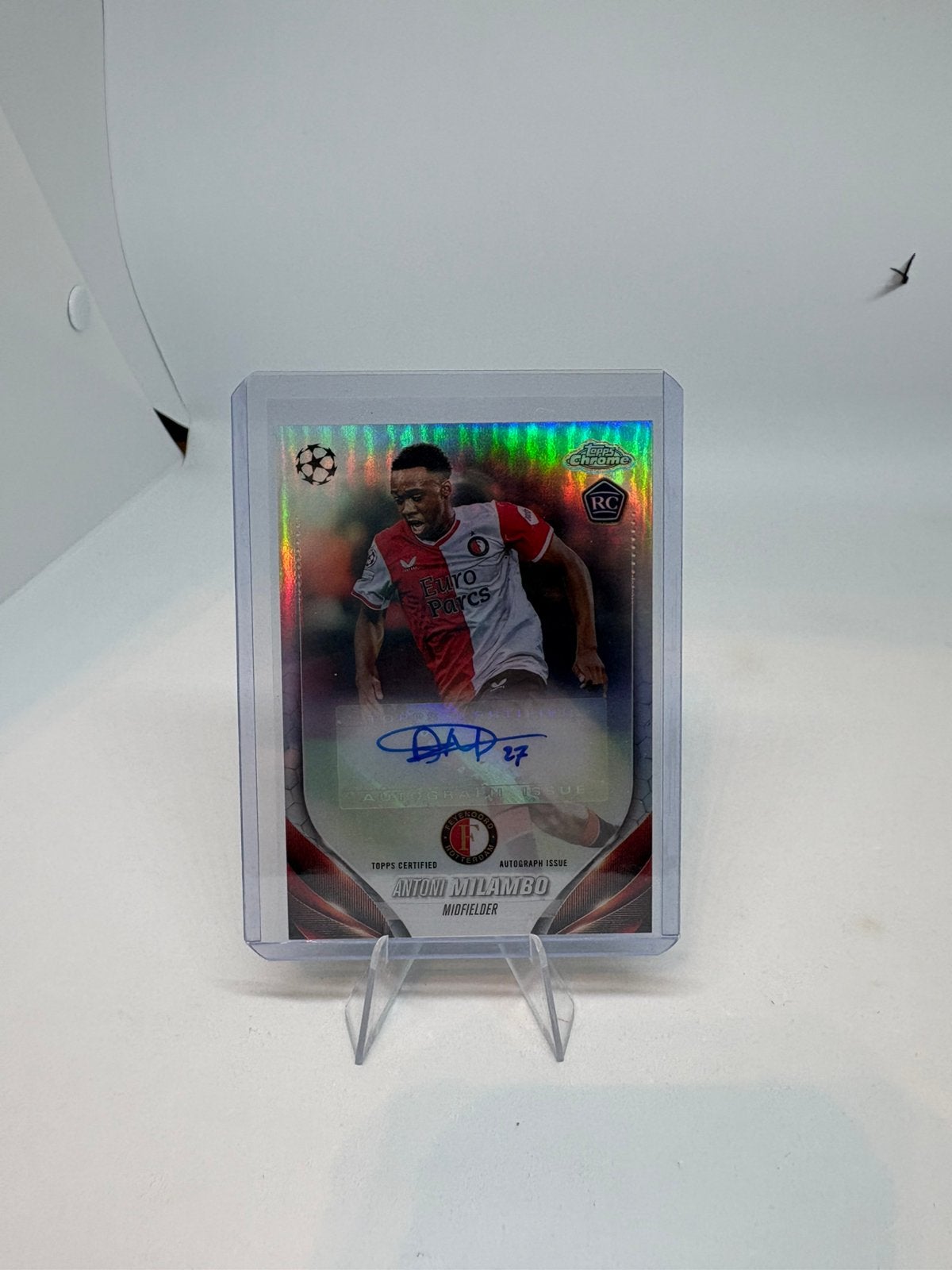 Topps Chrome UCC 2023-24 Antoni Milambo Feyenoord RC Auto, Ophalen of Verzenden, Zo goed als nieuw, Plaatje