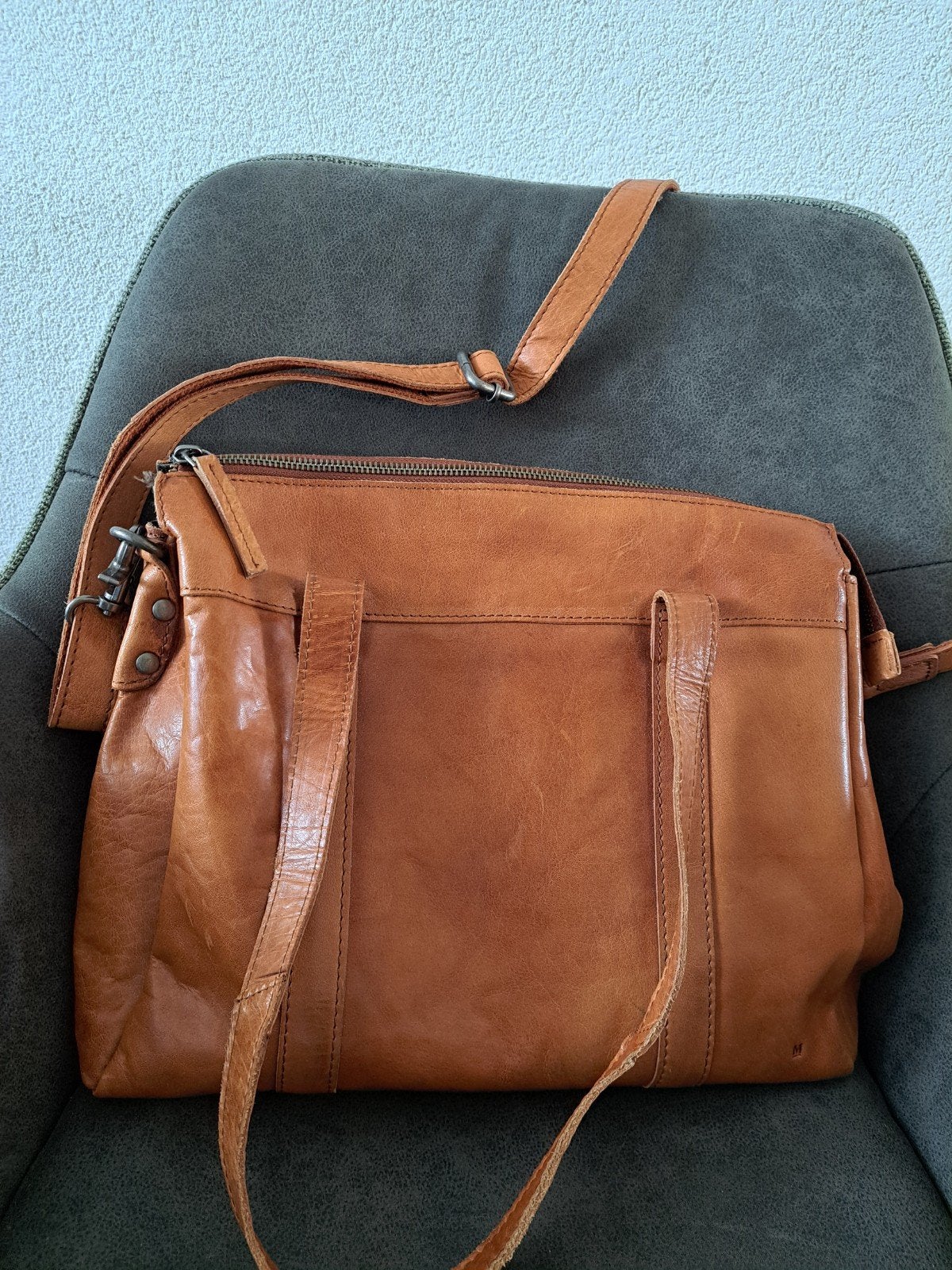 leren cognac kleur tas van Manfield, Ophalen, 40 tot 60 cm, 20 tot 30 cm, Bruin