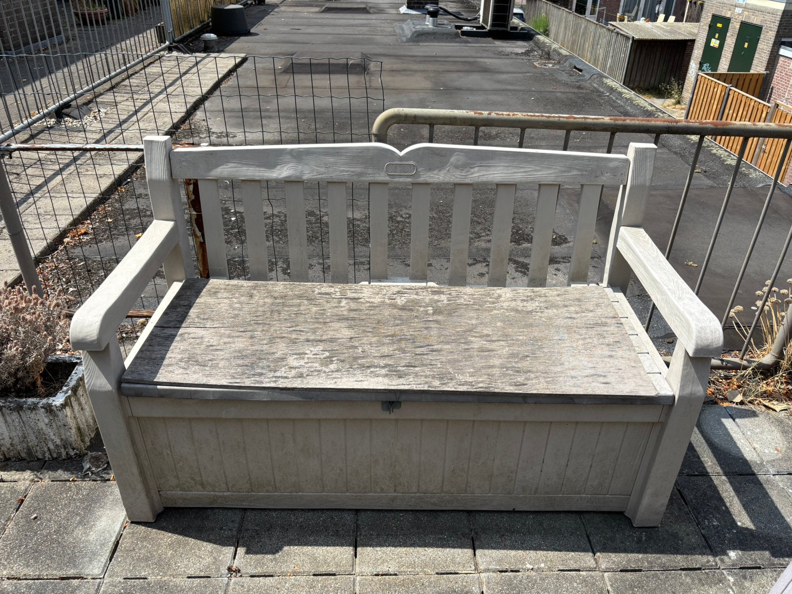Tuinbank met opslag tuinkussens kunststof, Tuin en Terras, Tuinsets en Loungesets, Kunststof, Gebruikt, Loungeset, Bank