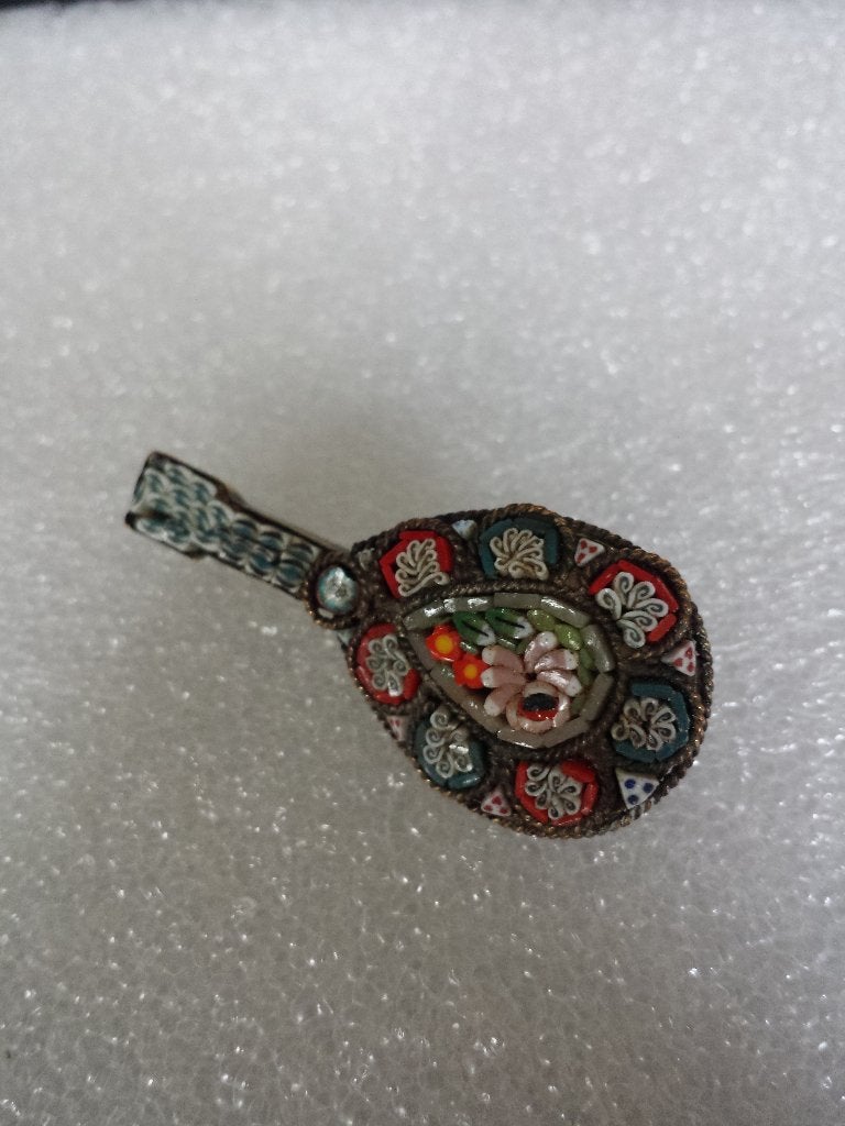 BROCHE ~ Micro mozaïek Millefiori glas ~ MANDOLINE ~ Italy, Ophalen of Verzenden, Overige materialen, Broche