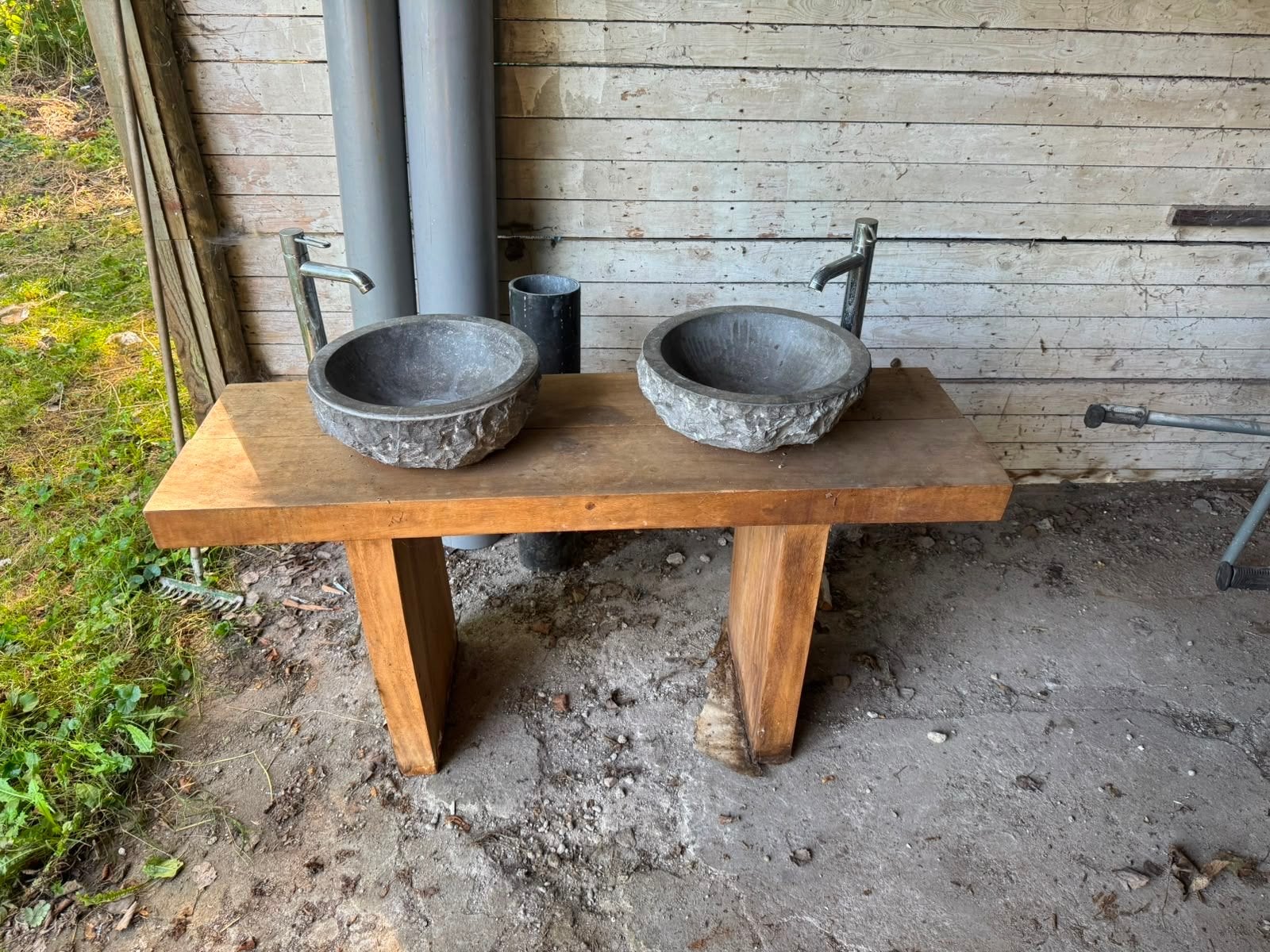 Wasbak met houten onderstel - 145x45x74 cm, Ophalen, Gebruikt, 100 tot 150 cm, Minder dan 100 cm