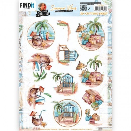 Yvonne Creations CD11912 Summer Vibes Beach 3D knipvel A4, ., Nieuw, Ophalen of Verzenden, .