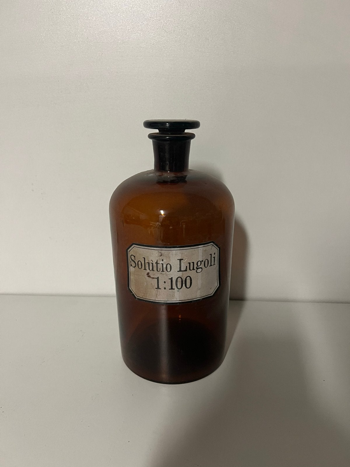 Antieke apothekersfles Solutio Lugoli 1:100, Antiek en Kunst, Ophalen of Verzenden