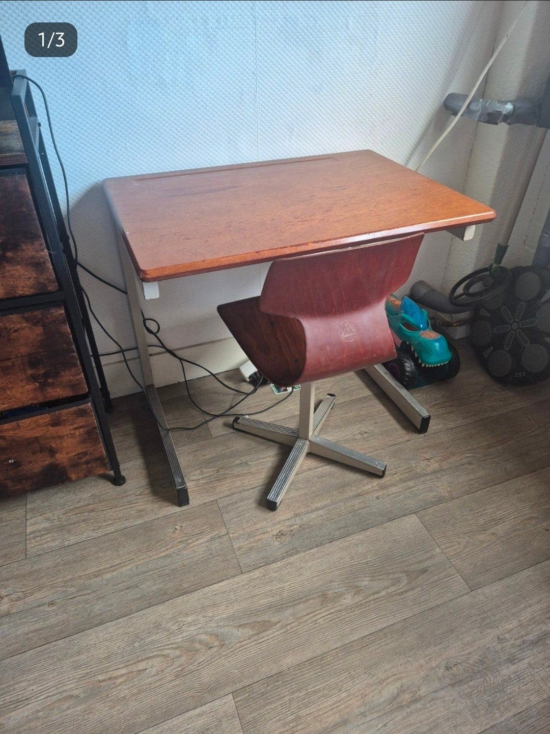 Vintage houten kinderbureau met stoel, Ophalen, Gebruikt, Hout, Kinderbureau