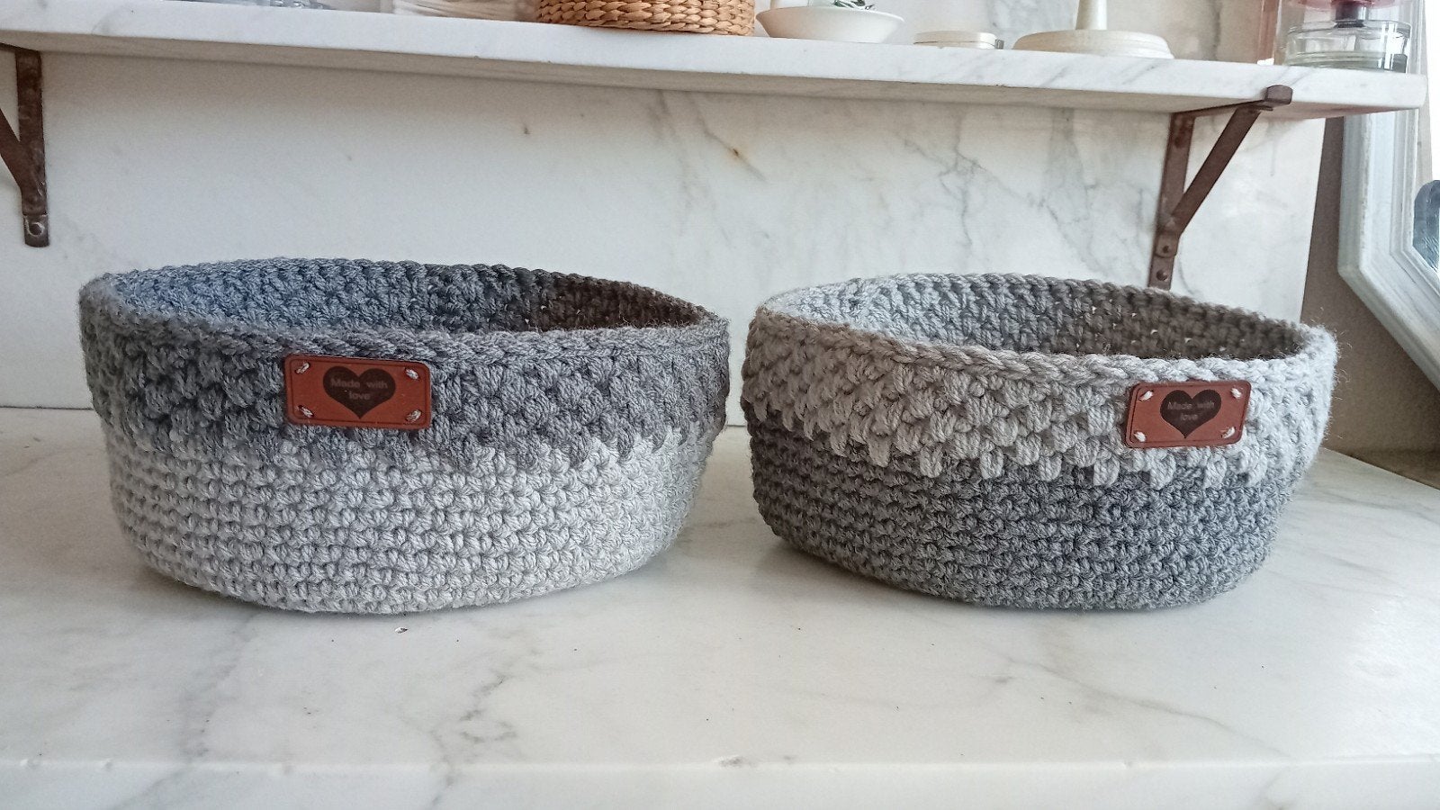 2 gehaakte mandjes, Overige materialen, Mand, Rond, Nieuw