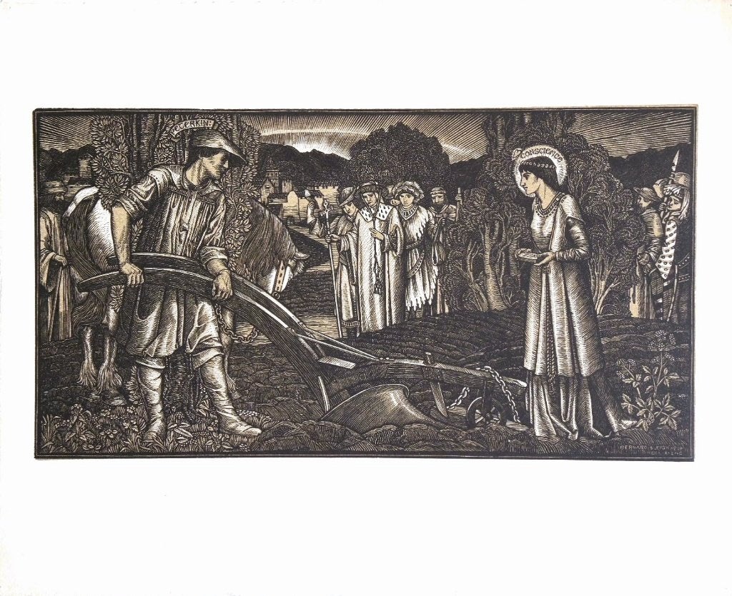 Bernard Sleigh houtsnede "Piers Ploughman", 1904, Ophalen, Mythologie, 1900 - 1949, Houtsnede