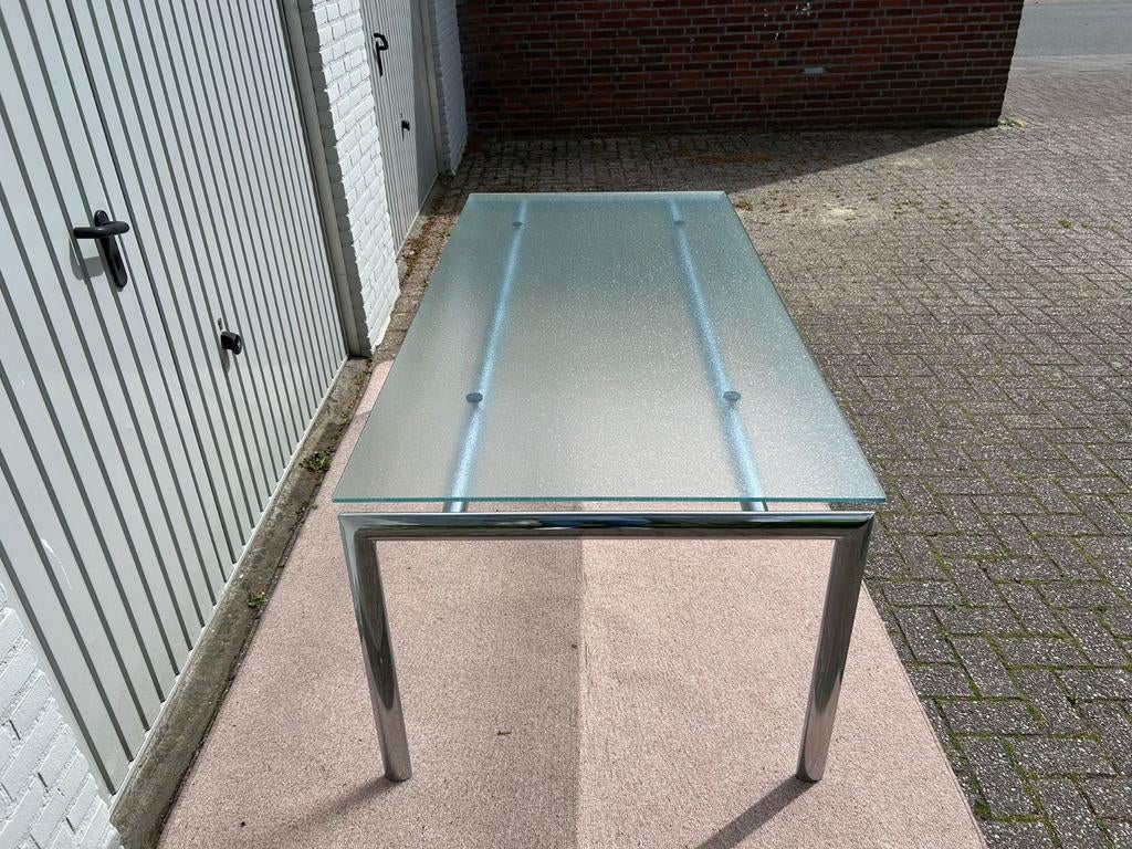 Design glazen tafel - uitstekend, Ophalen, Modern design, Gebruikt, 100 tot 150 cm