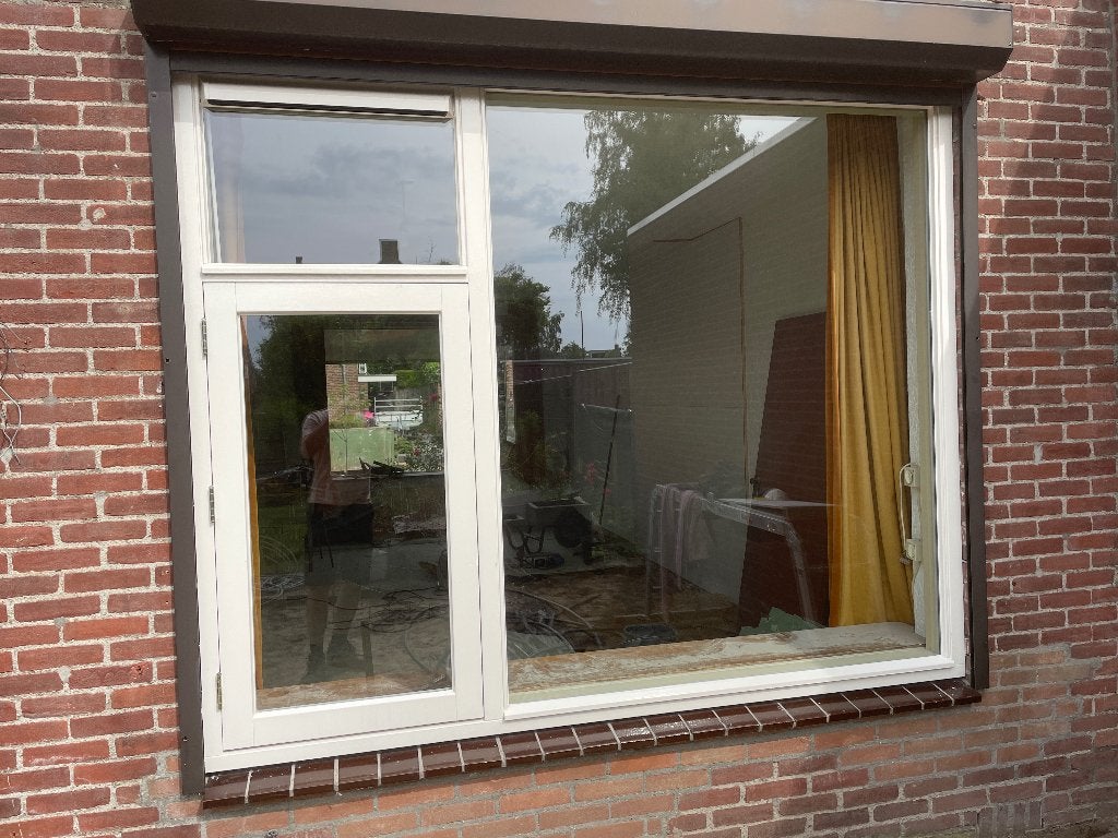 Hardhouten raamkozijn met HR++ glas 234x192cm, Ophalen, Zo goed als nieuw, 150 tot 225 cm, Inclusief glas