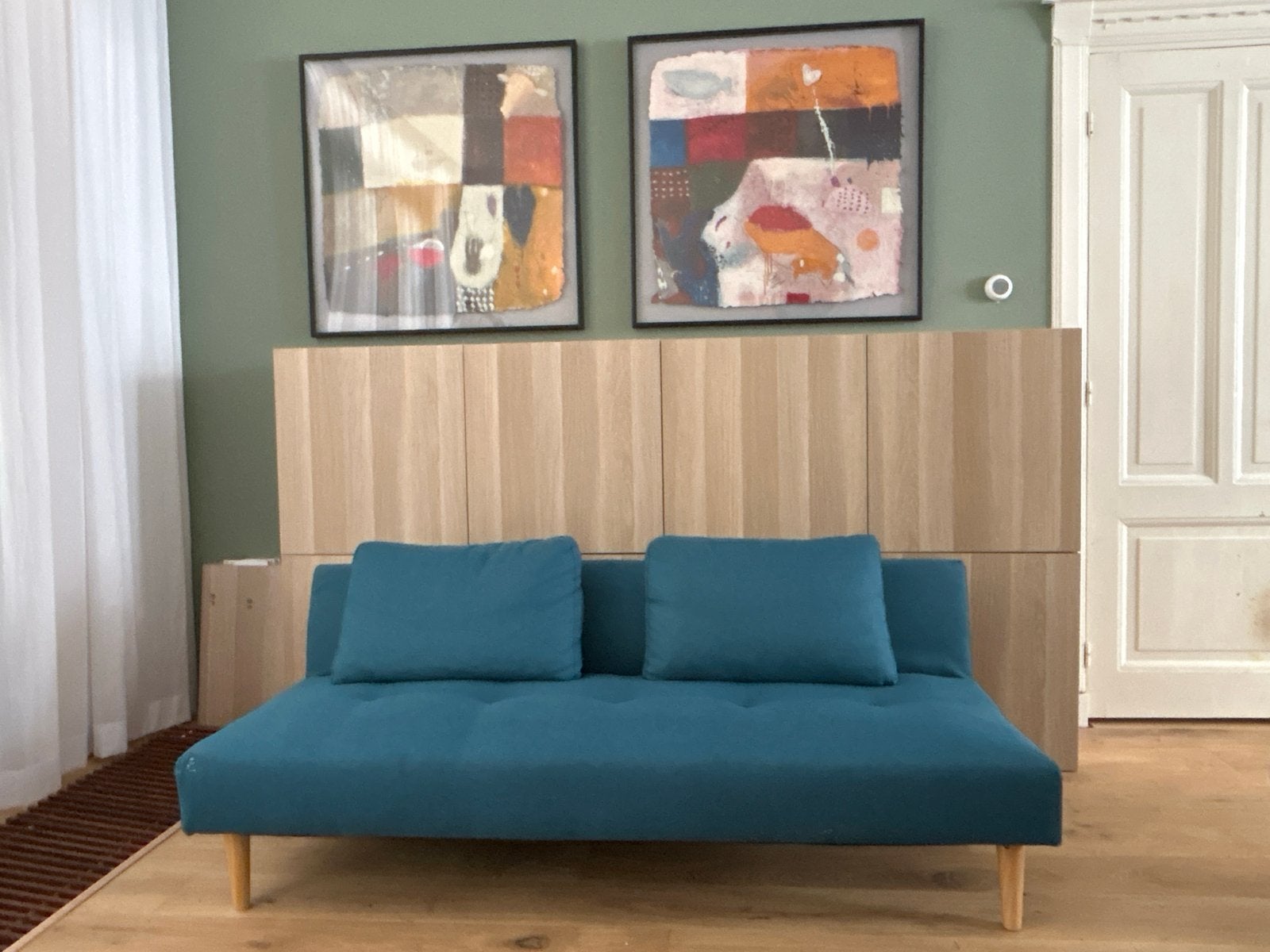 Compacte slaapbank / eenpersoonsbed in petrolblauw, Ophalen, Gebruikt, Blauw, 190 cm of minder