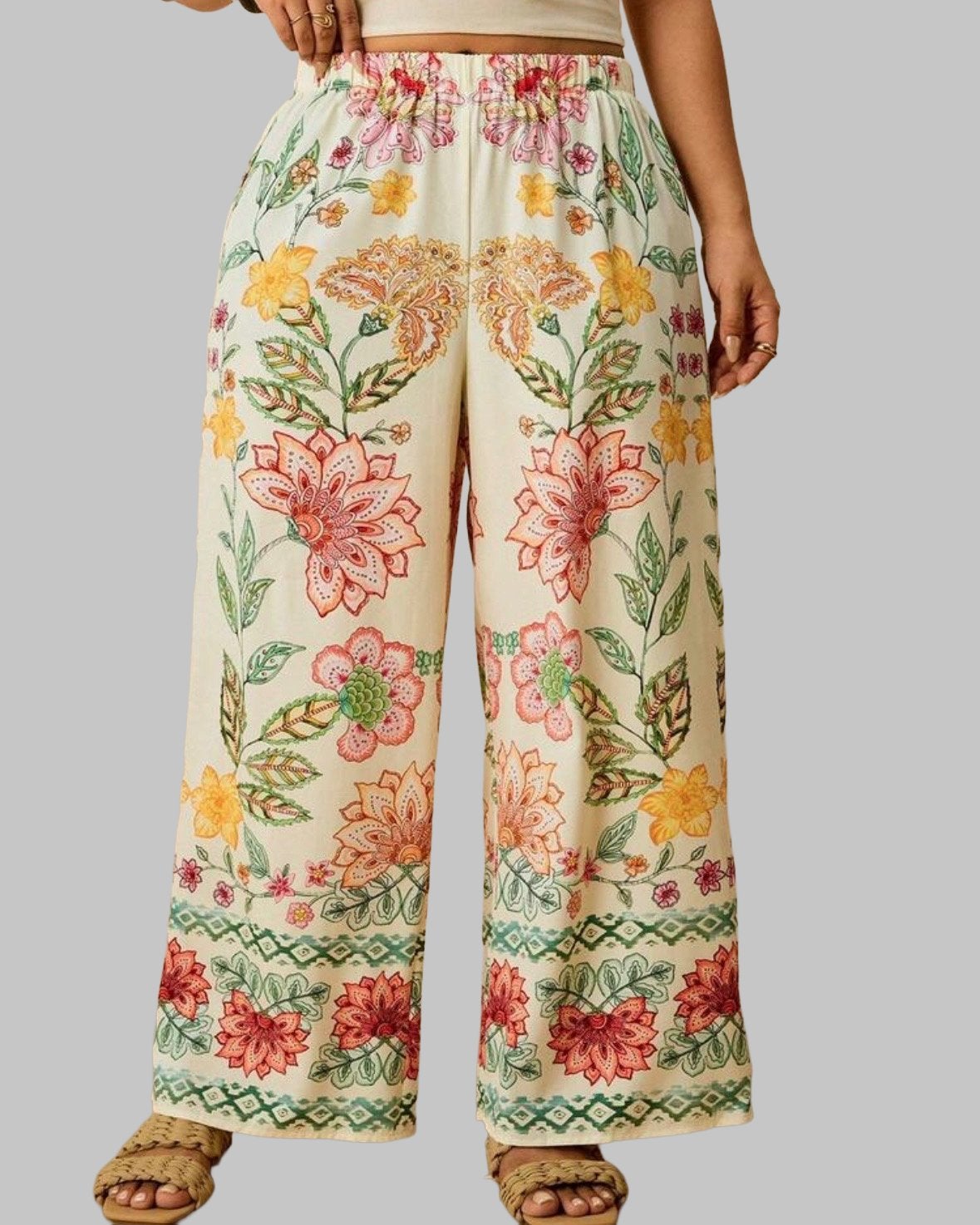 Bloemenprint Palazzo Broek (44-50), Kleding | Dames, Grote Maten, Verzenden, Nieuw, Meerkleurig, Broek of Spijkerbroek