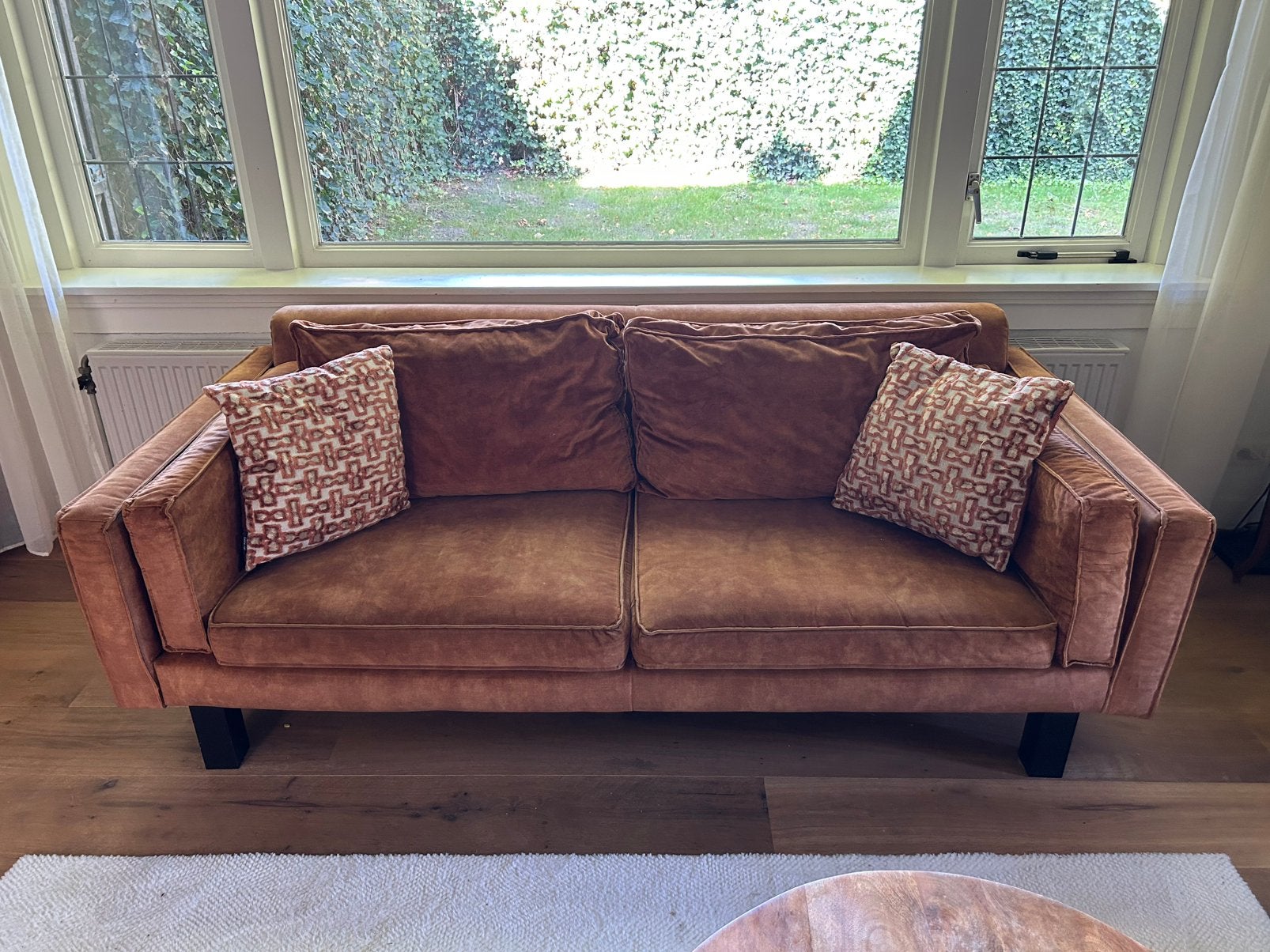 Velour cognag bruine bank (Goossens), Ophalen, Gebruikt