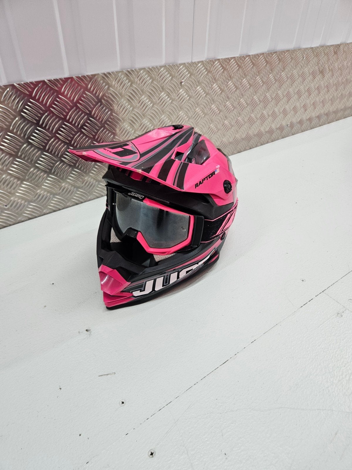 J1 Helmets Raptor Offroadhelm Roze Maat L, Motoren, L, Tweedehands, Ophalen, Overige merken