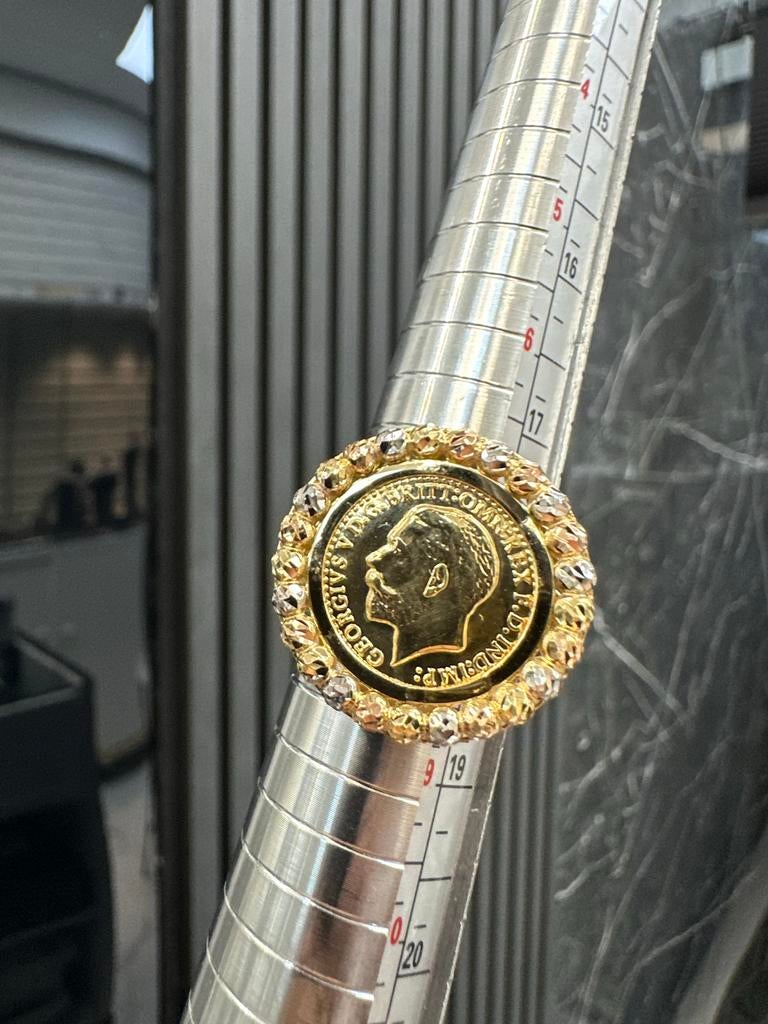 18k Gouden Engelse Munt Ring - Uniek Design, 18 tot 19, Nieuw, Ophalen of Verzenden, Dame of Heer