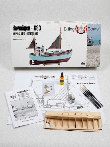 Billing Boats 683 Havmågen Vissersboot - Deels Gebouwd, Ophalen of Verzenden, Gebruikt, Groter dan 1:32, Overige merken