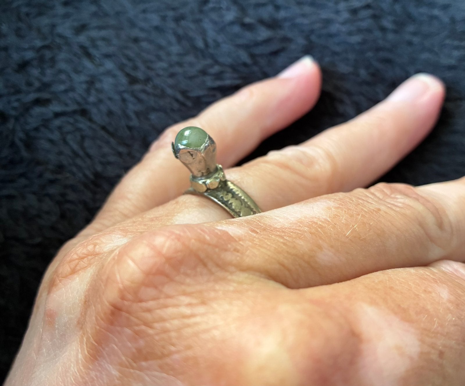 Retro ring in boho stijl, Sieraden, Tassen en Uiterlijk, Ringen, Gebruikt, Ophalen of Verzenden, Dame, Groen