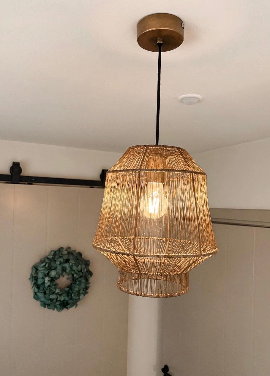 Leuke hanglamp met draadwerk design, Ophalen of Verzenden, Gebruikt, Metaal, E27 (groot)