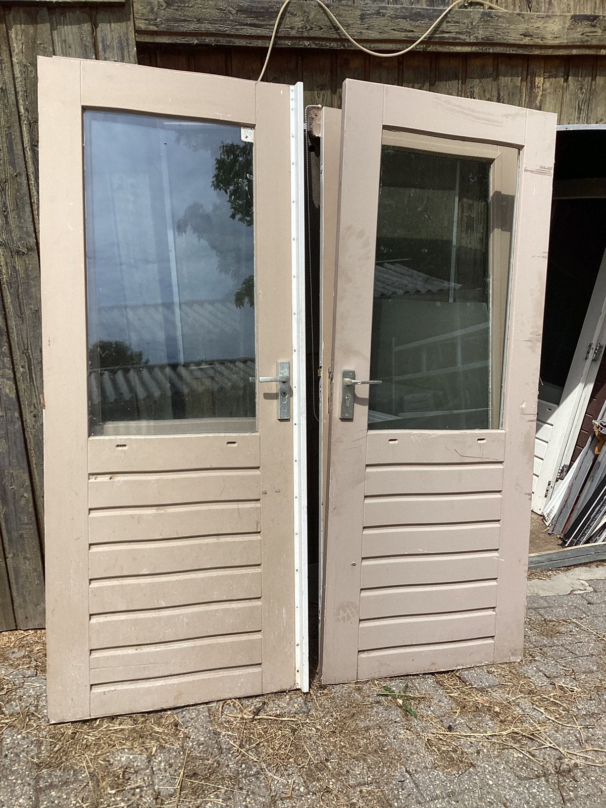 Hardhouten achterdeur met dubbelglas en inbraakstrip, Ophalen, Gebruikt, 80 tot 100 cm, Buitendeur