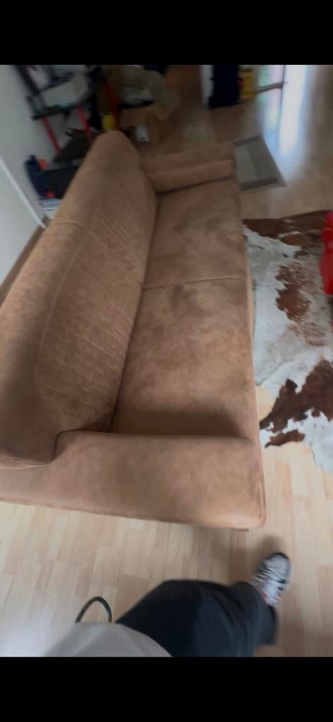 Nette bank van leerachtig stof, Ophalen, Driepersoons, 75 tot 100 cm, Zo goed als nieuw