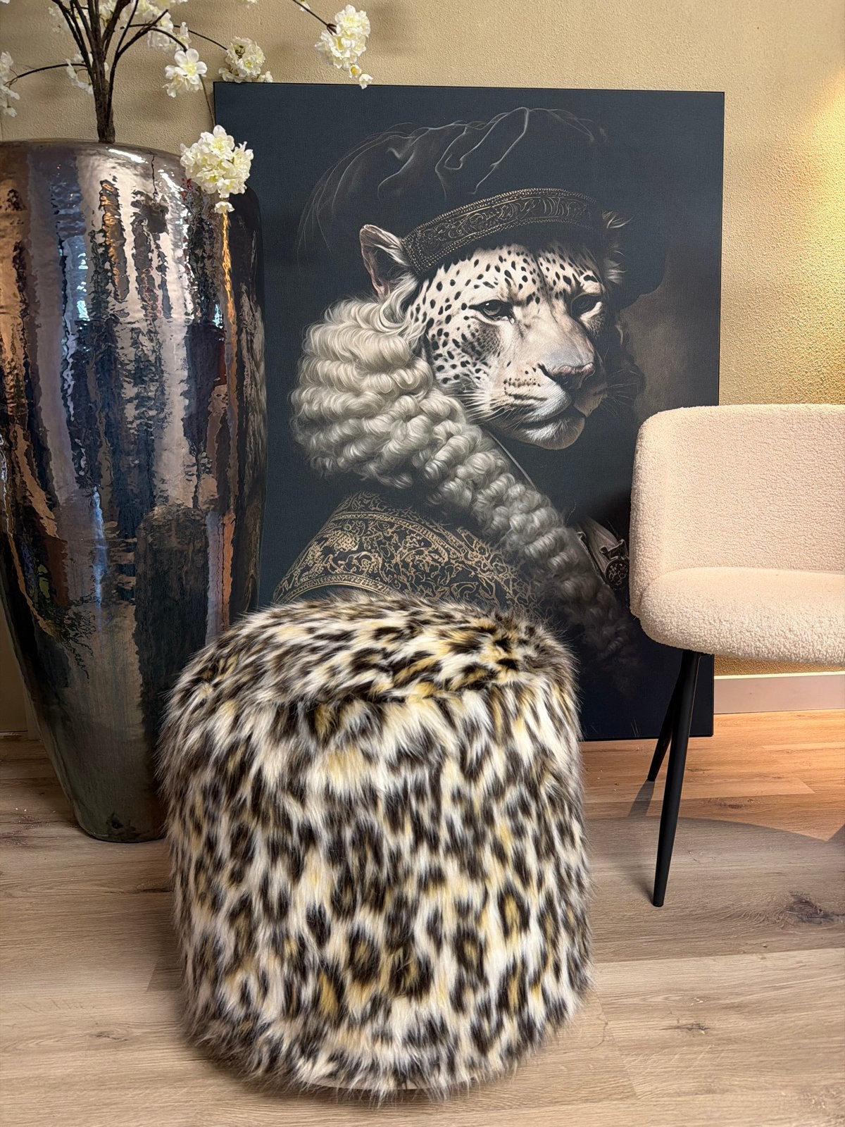 Luxe van Roon Poef met Luipaardprint - 50x50 cm, Ophalen, Rond, Nieuw, Minder dan 50 cm